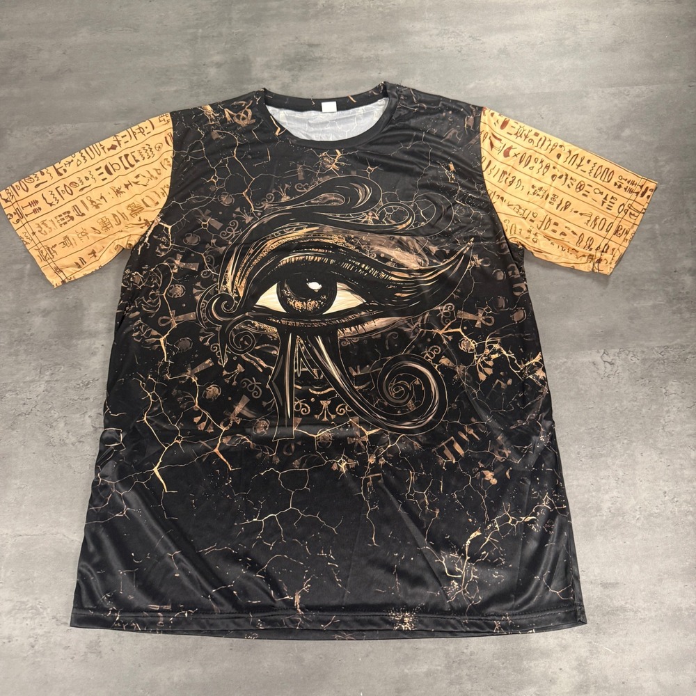 Eye of Horus Graphic T-Shirt Mens XL Black Gold Egyptian Hieroglyphics Gym Tee
